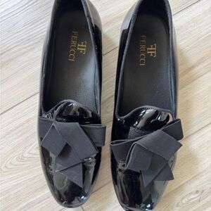 FERUCCI BLACK LEATHER WITH BLACK RIBBONS LOAFER SIZE 11 PROM WEDDING SHOES